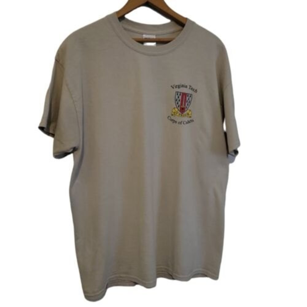 t shirt va tech corp cadets virginia hokies blacksburg khaki red yellow sz l